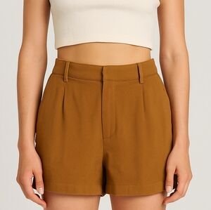 Frank & Oak Tan Linen Blend High Waist Shorts Smart Casual